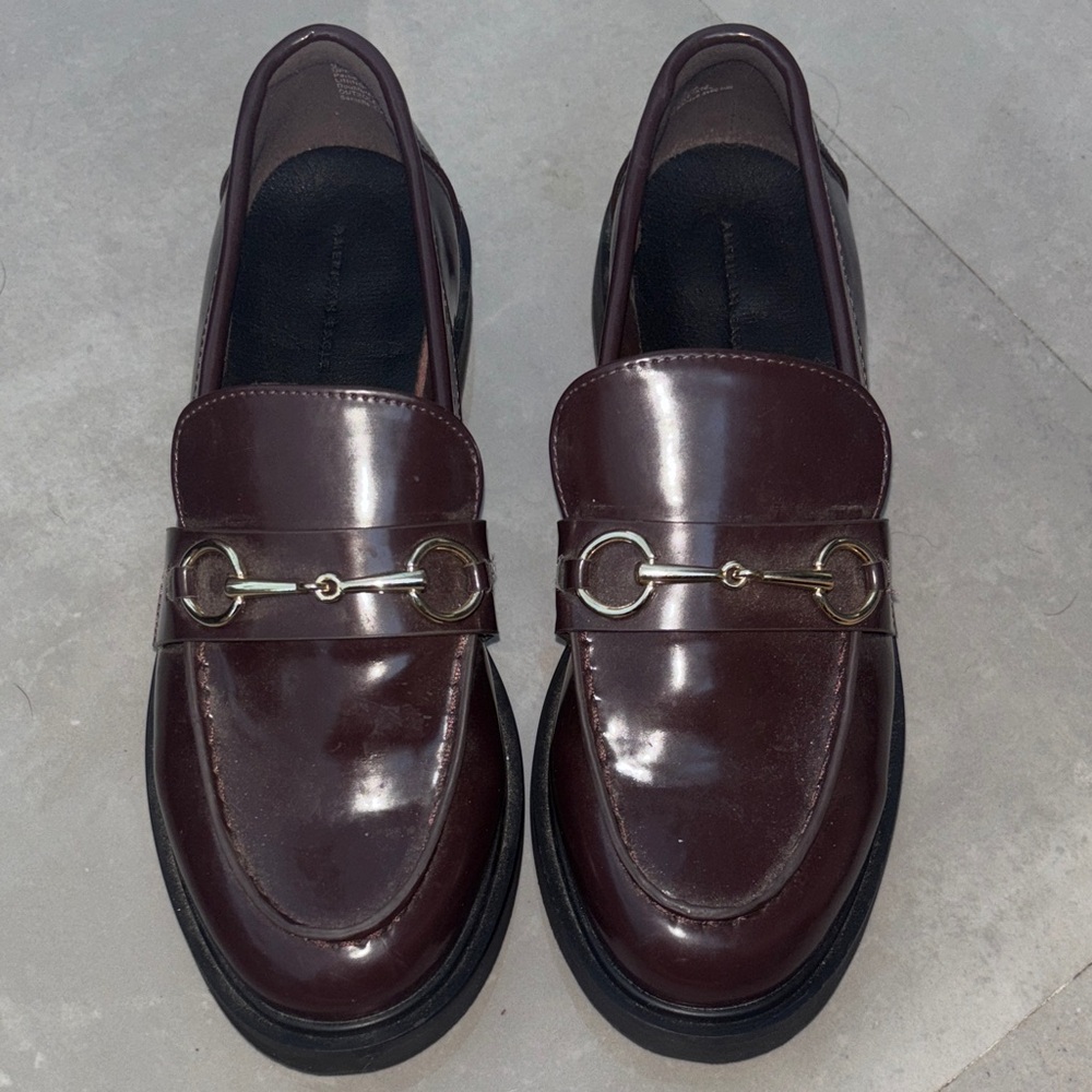 SOLD American Eagle Brown/Wine Loafers with gold Metal Detail